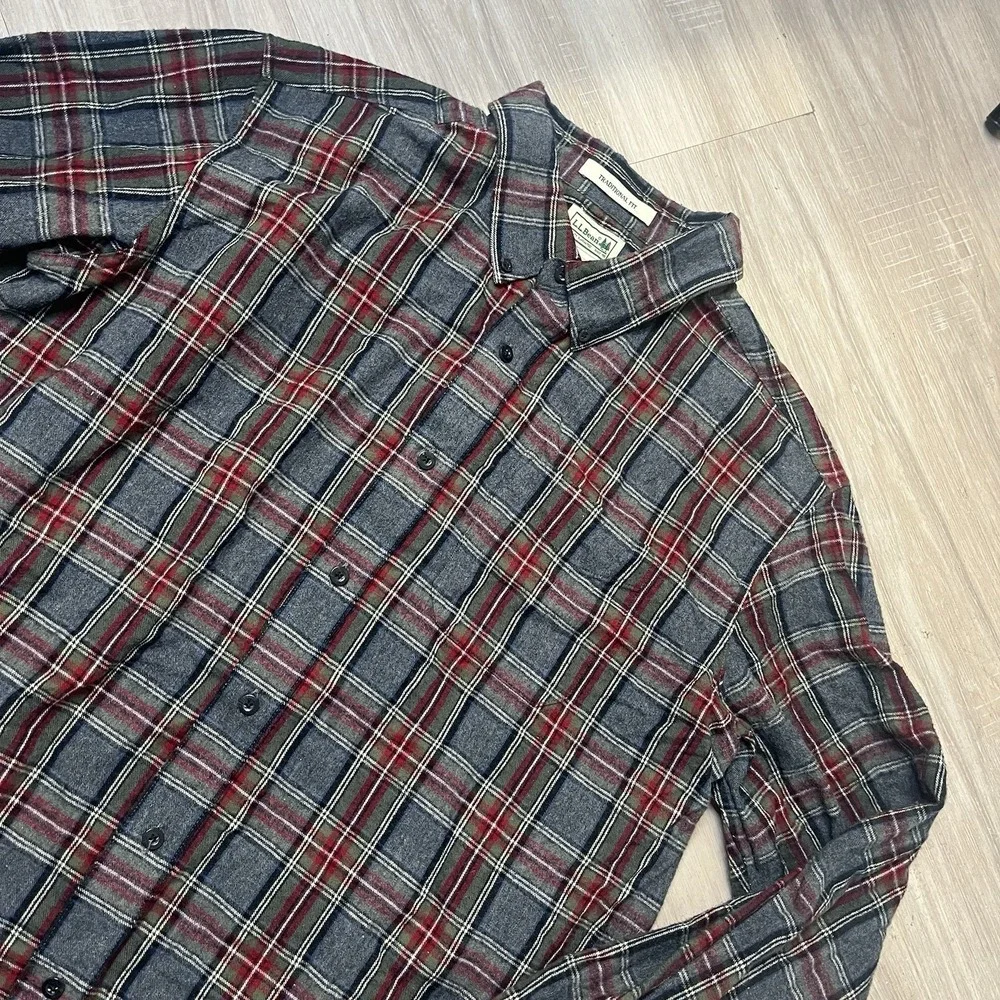 LL Bean Chamois Shirt Men XL Plaid Heavy Button‎ Up Flannel Traditional Fit